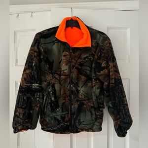 Camo hunting youth heavy reversible fleece coat Pockets on both sides Size L EUC
